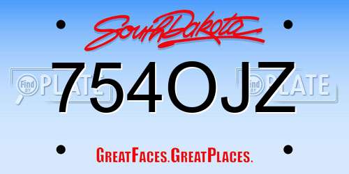 754OJZ South Dakota License Plate