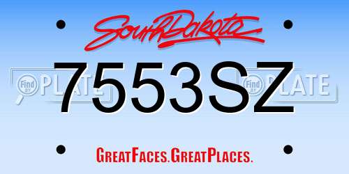 7553SZ South Dakota License Plate