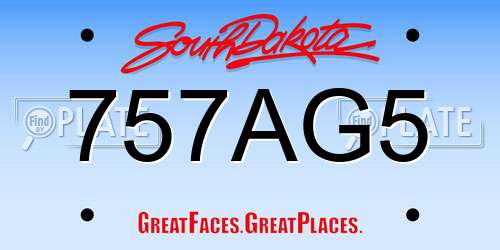 757AG5 South Dakota License Plate