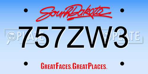757ZW3 South Dakota License Plate