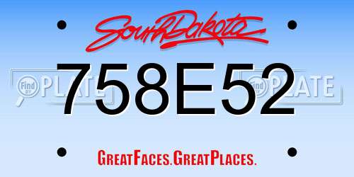 758E52 South Dakota License Plate
