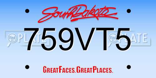 759VT5 South Dakota License Plate