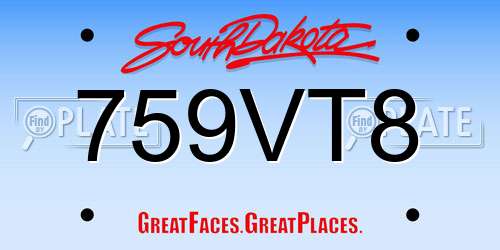 759VT8 South Dakota License Plate