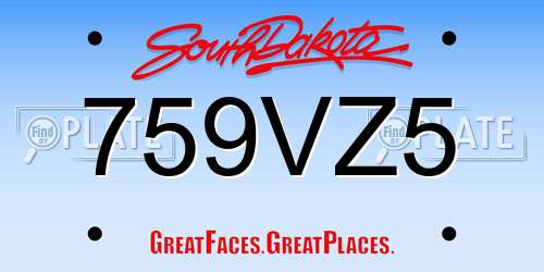759VZ5 South Dakota License Plate