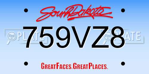 759VZ8 South Dakota License Plate