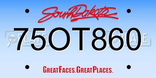 75OT860 South Dakota License Plate