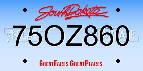 75OZ860 South Dakota License Plate