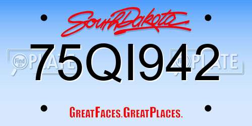 75QI942 South Dakota License Plate