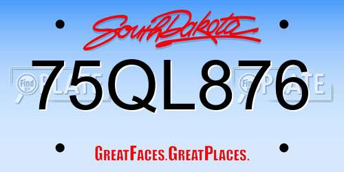 75QL876 South Dakota License Plate