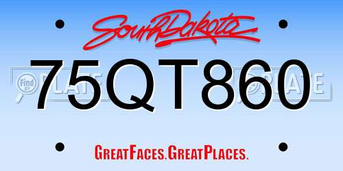 75QT860 South Dakota License Plate