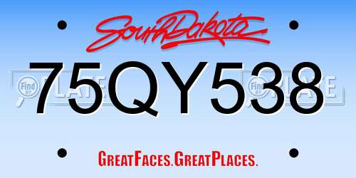 75QY538 South Dakota License Plate