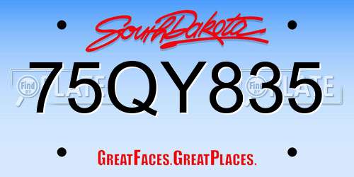 75QY835 South Dakota License Plate