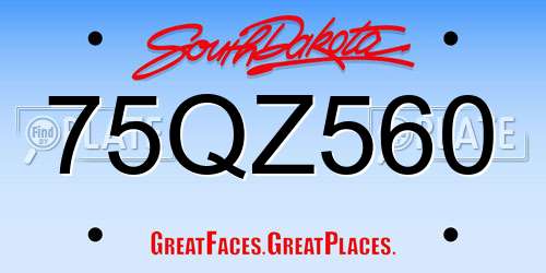 75QZ560 South Dakota License Plate