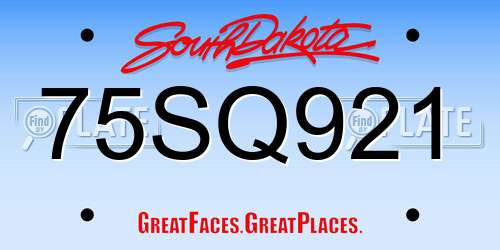 75SQ921 South Dakota License Plate