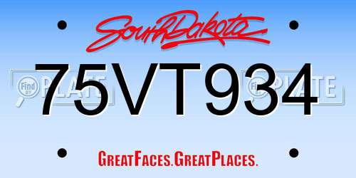 75VT934 South Dakota License Plate