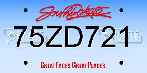 75ZD721 South Dakota License Plate