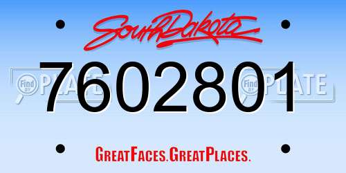 7602801 South Dakota License Plate