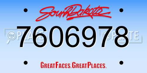 7606978 South Dakota License Plate
