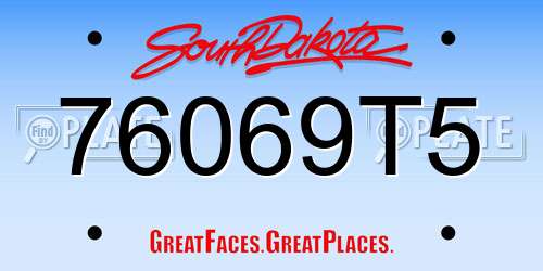 76069T5 South Dakota License Plate