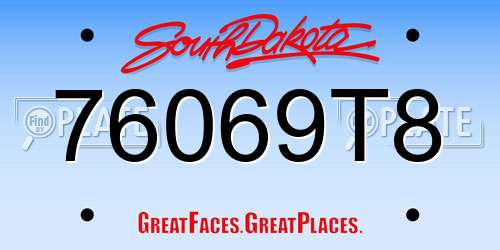 76069T8 South Dakota License Plate