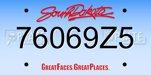 76069Z5 South Dakota License Plate