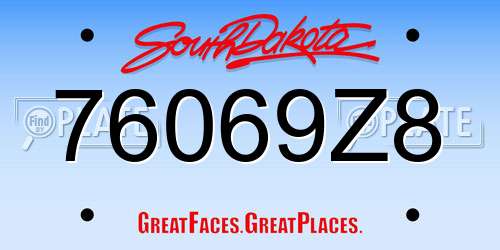 76069Z8 South Dakota License Plate