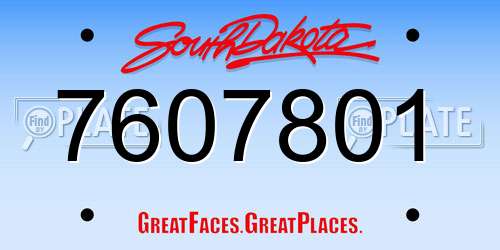 7607801 South Dakota License Plate