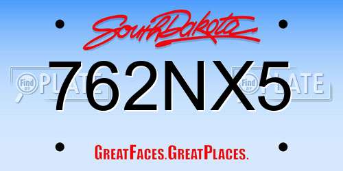 762NX5 South Dakota License Plate