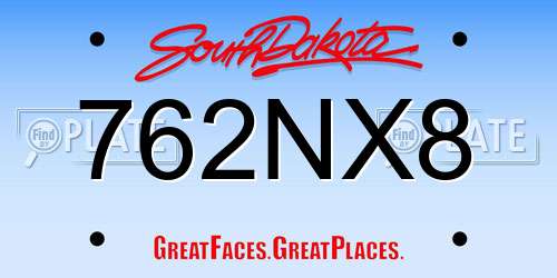 762NX8 South Dakota License Plate