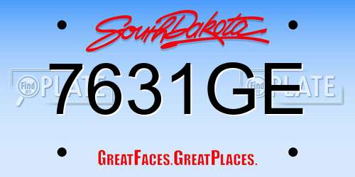 7631GE South Dakota License Plate