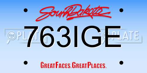 763IGE South Dakota License Plate