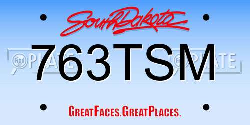 763TSM South Dakota License Plate