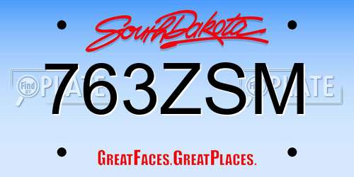 763ZSM South Dakota License Plate