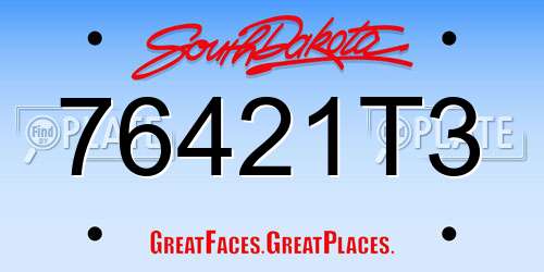 76421T3 South Dakota License Plate
