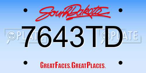 7643TD South Dakota License Plate