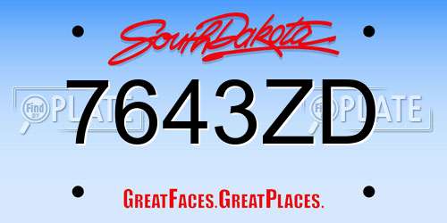 7643ZD South Dakota License Plate