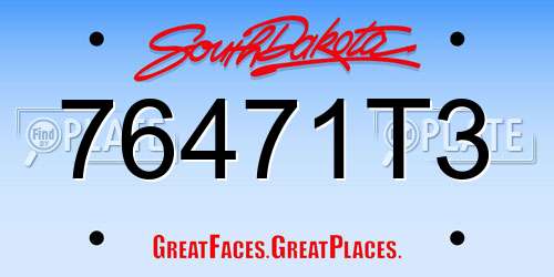 76471T3 South Dakota License Plate