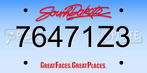 76471Z3 South Dakota License Plate