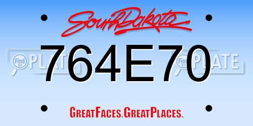 764E70 South Dakota License Plate