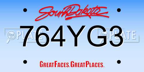 764YG3 South Dakota License Plate