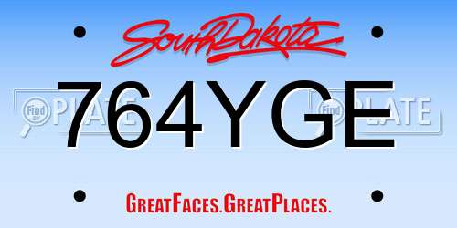764YGE South Dakota License Plate