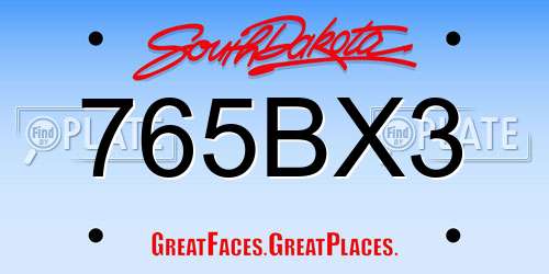 765BX3 South Dakota License Plate
