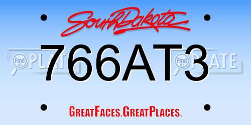 766AT3 South Dakota License Plate