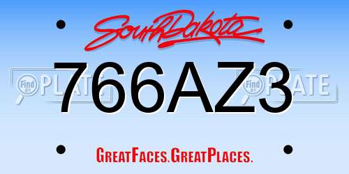 766AZ3 South Dakota License Plate