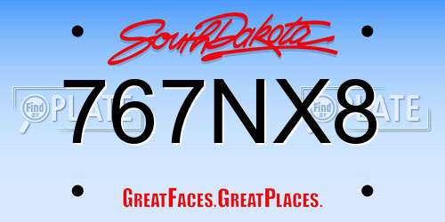 767NX8 South Dakota License Plate