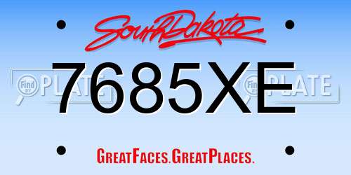 7685XE South Dakota License Plate