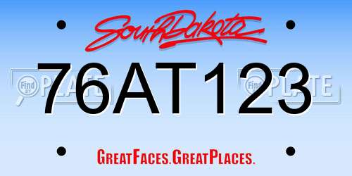 76AT123 South Dakota License Plate