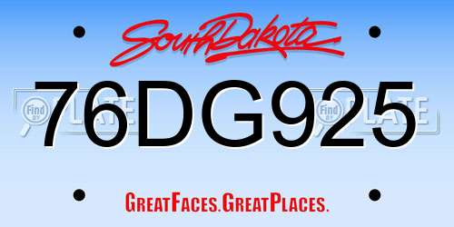 76DG925 South Dakota License Plate