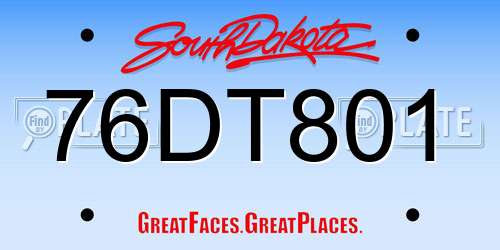 76DT801 South Dakota License Plate
