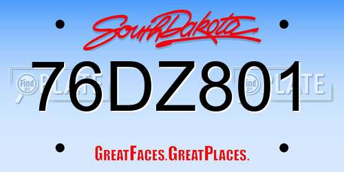 76DZ801 South Dakota License Plate